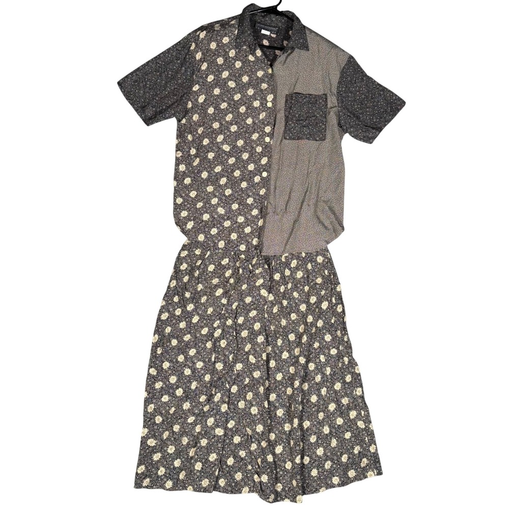 VTG Lauren Alexandra Skirt Set Womens 12 Black Floral Mixed Print USA Rayon